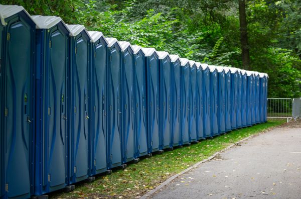 Event porta potty rentals set up for an outdoor gathering in South Florida